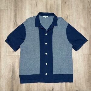 Madewell Men’s Size Medium Cotton Button Up Sweater Polo In Navy & Light Blue